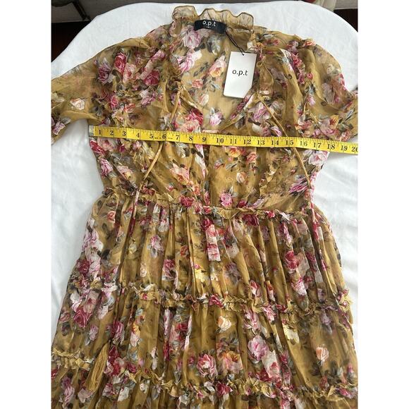 O.P.T. Floral Felicity Peasant Midi Dress Womens Size Medium Yellow Pink NWT - Picture 8 of 10